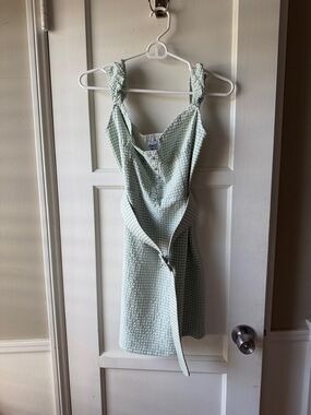 Princess Polly Light Green Gingham Dress with Belt